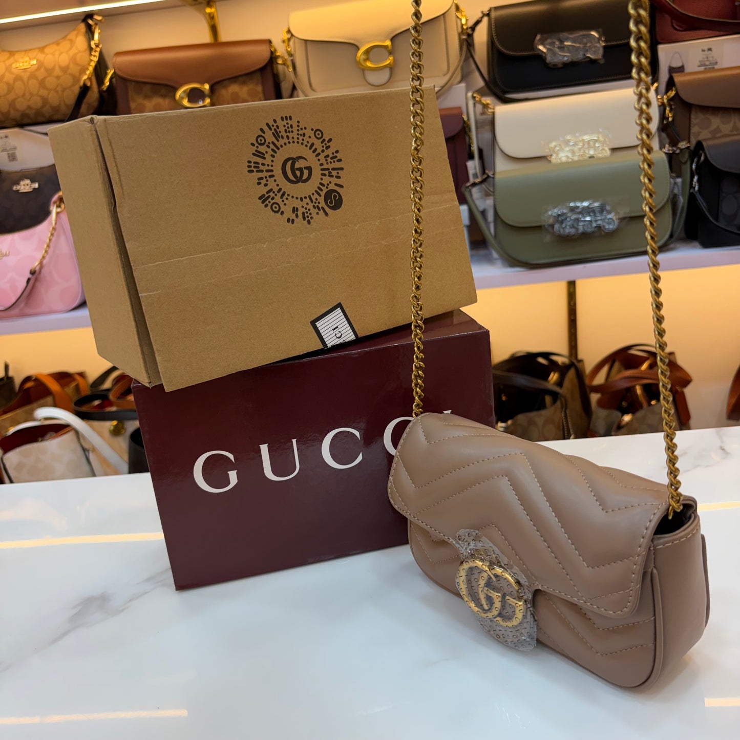 GG Marmont Mini Sling Bag - Beige (Ultra Premium Double Box)
