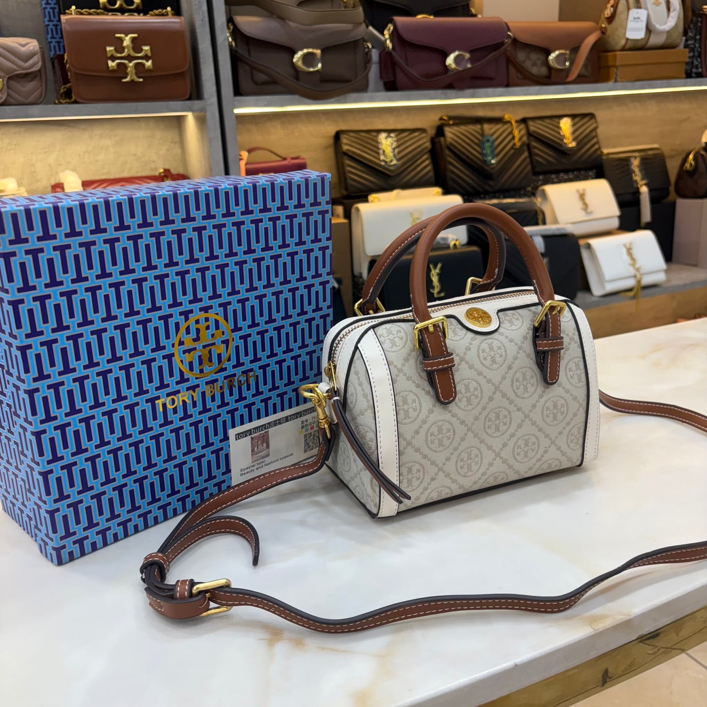 TB Monogram Speedy - White & Tan