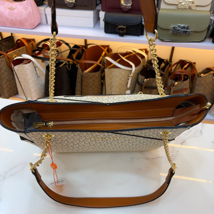 MK Jet Set Travel Tote Bag - Tan White