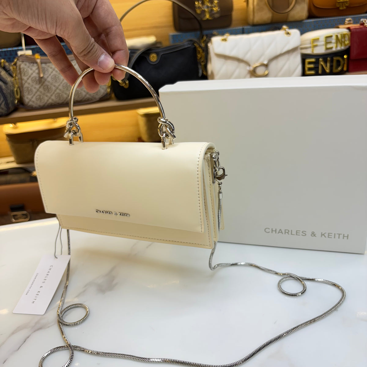 CNK Kristine Sculptural Handle Handbag - Cream