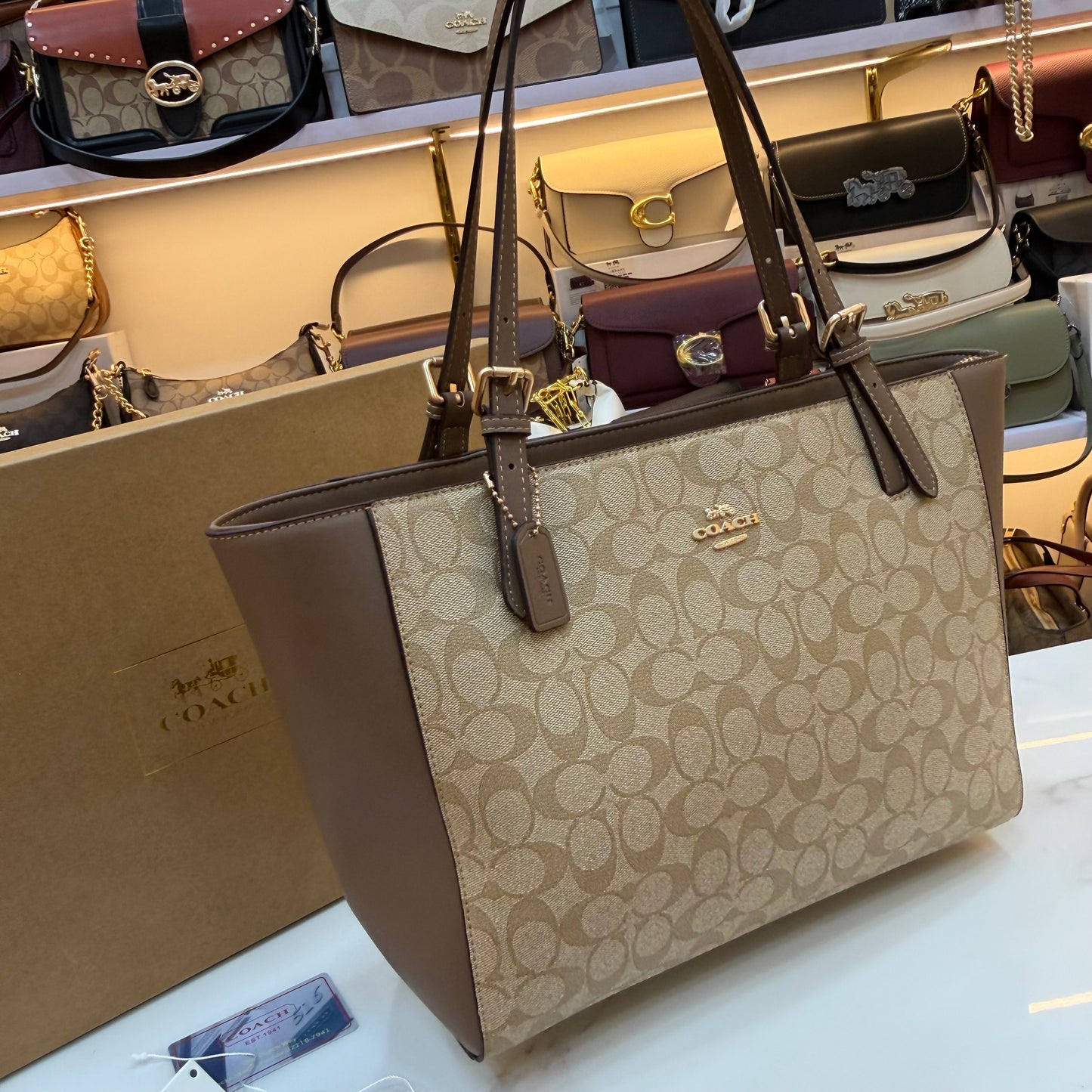 COCH Zip Top Tote Bag - Beige Coffee