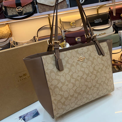 COCH Zip Top Tote Bag - Beige Coffee