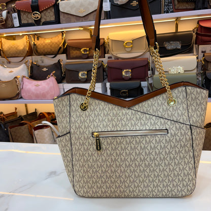 MK Jet Set Travel Tote Bag - Tan White