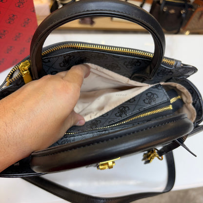 Guess Ginevra Elite Satchel - Black Monogram Print
