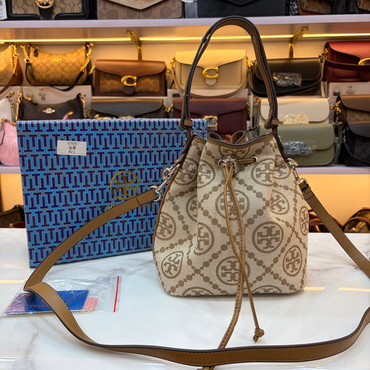 TB T Monogram Jacquard Bucket Bag - Cream Monogram Pattern