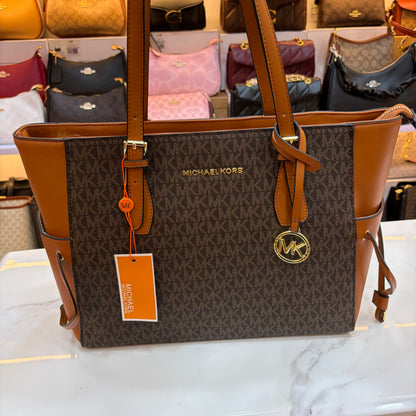 MK Gilly Large Drawstring Tote - Tan Brown