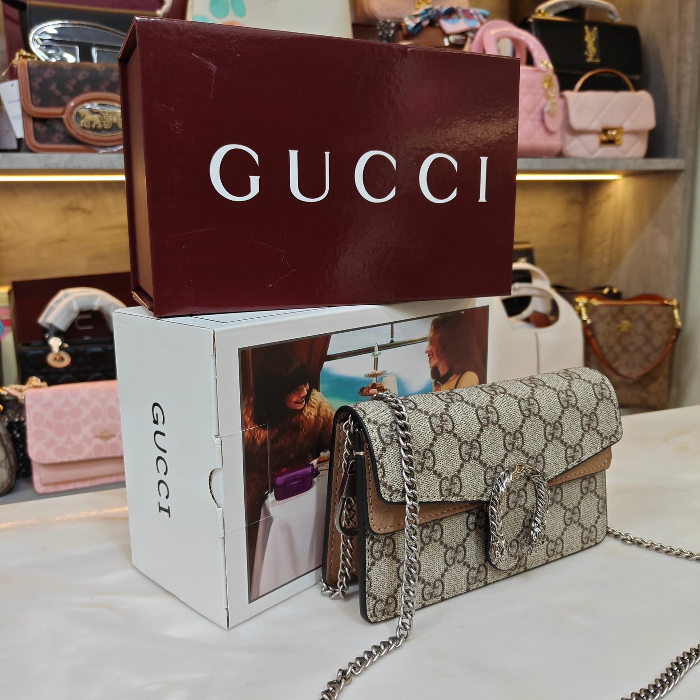 GG Diana Crossbody Bag (Double Box Packaging) - Beige Trim