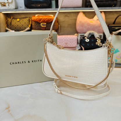 CNK Cream Croco ELSPETH Animal Effect Small Shouder Bag