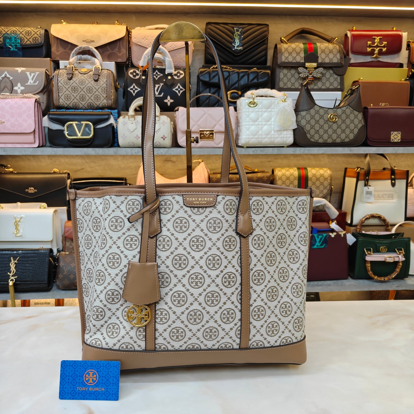 TB Perry T Monogram Triple Compartment - Beige