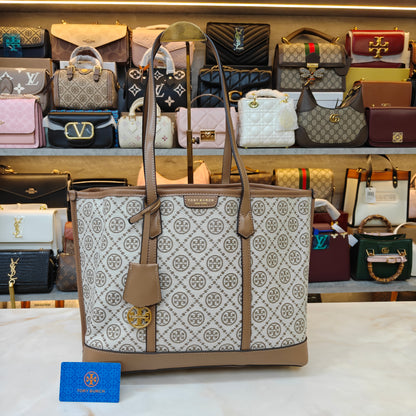 TB Perry T Monogram Triple Compartment - Beige