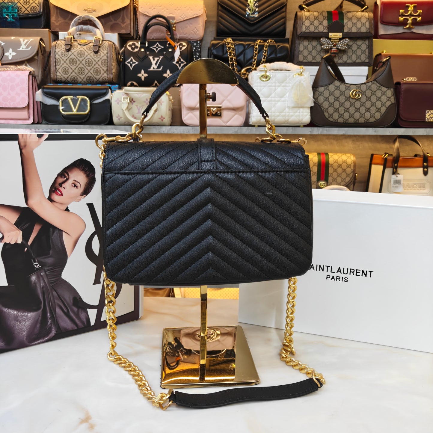 YSL College Medium Matelassé V-Flap Crossbody Bag - Black (Ultra Premium Double Box)