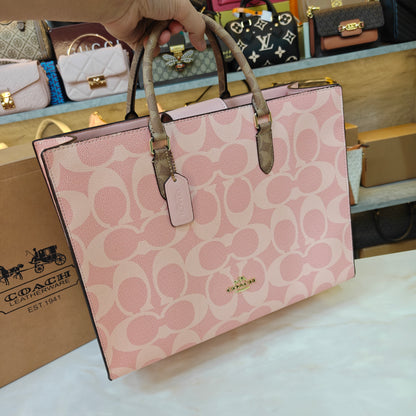 CH Maggie Tote Bag Ultra Premium with Box (Pink with Brown Handle)