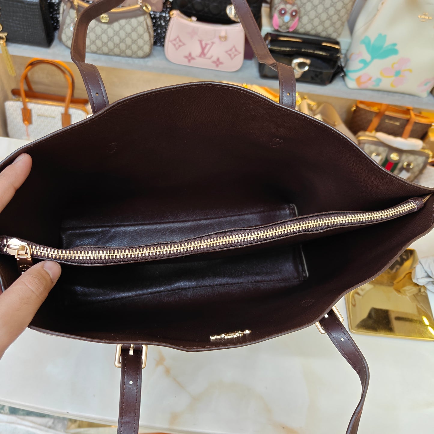 CH Mollie 3 Partition Tote Bag - Coffee Apricot