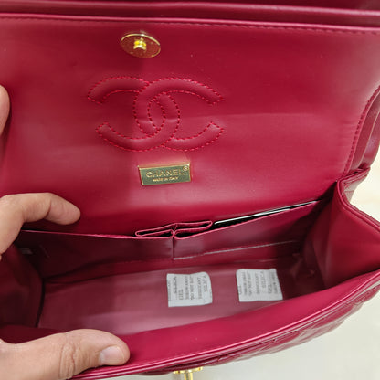CHNL1 - Elegant Quilted Flap Bag – Wine with Gold-Tone Chain