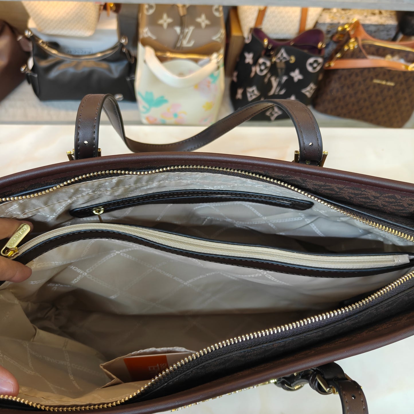 MK86 3 Partition Tote Bag - Coffee Colour