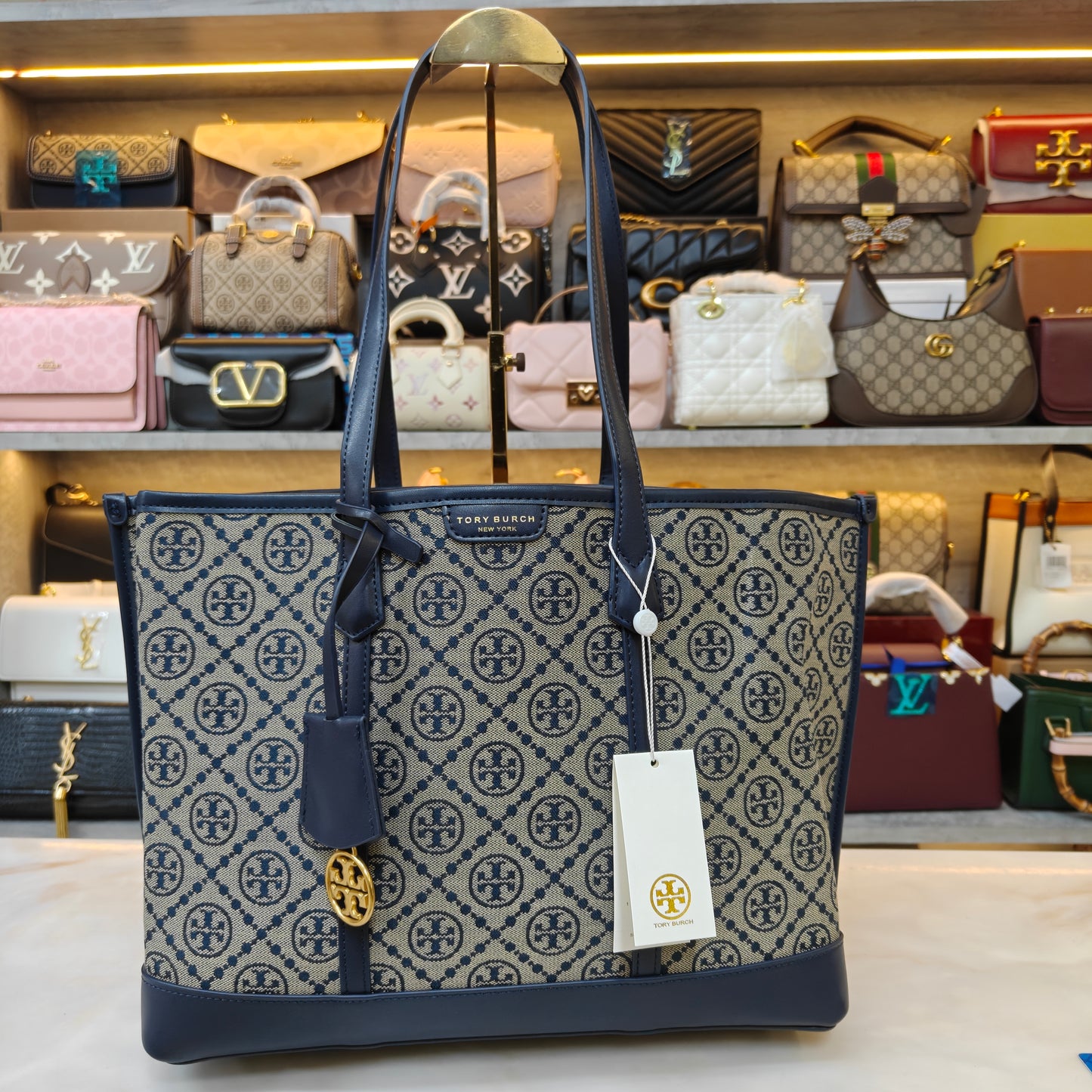 TB Perry T Monogram Triple Compartment - Blue