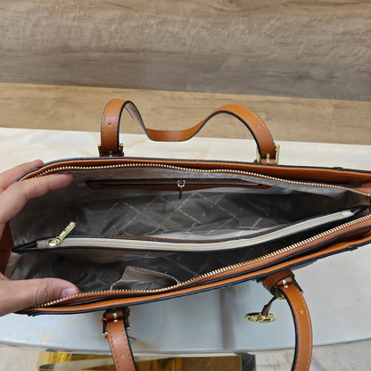 MK55 - 3 Partition Tote Bag (Large) (Tan Coffee Colour)