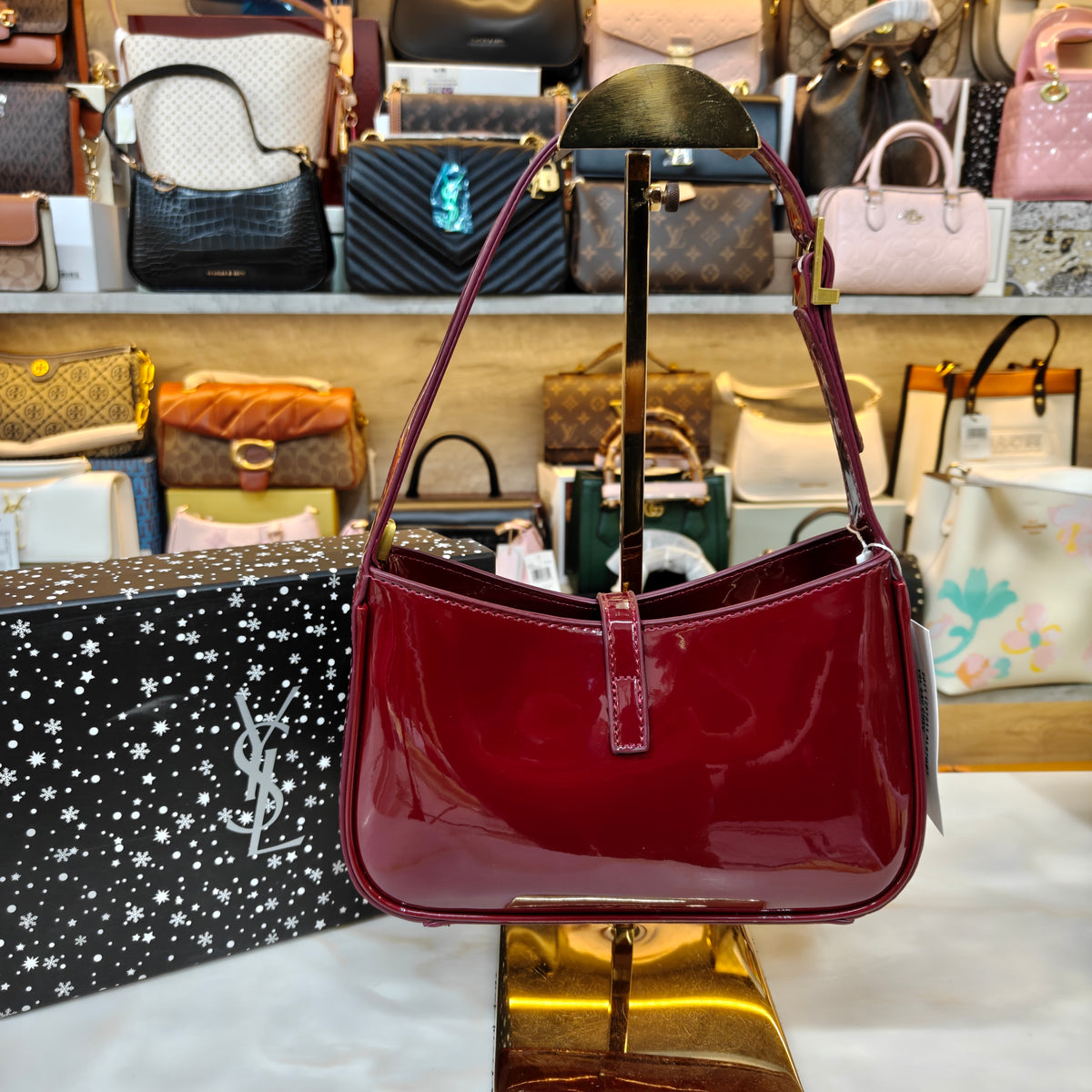 YSL88 Patent Shoulder Bag - Wine