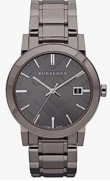 Brbry Swiss Rare Gunmetal Black Gray Date Dial 38mm Unisex Men Women Stainless Steel