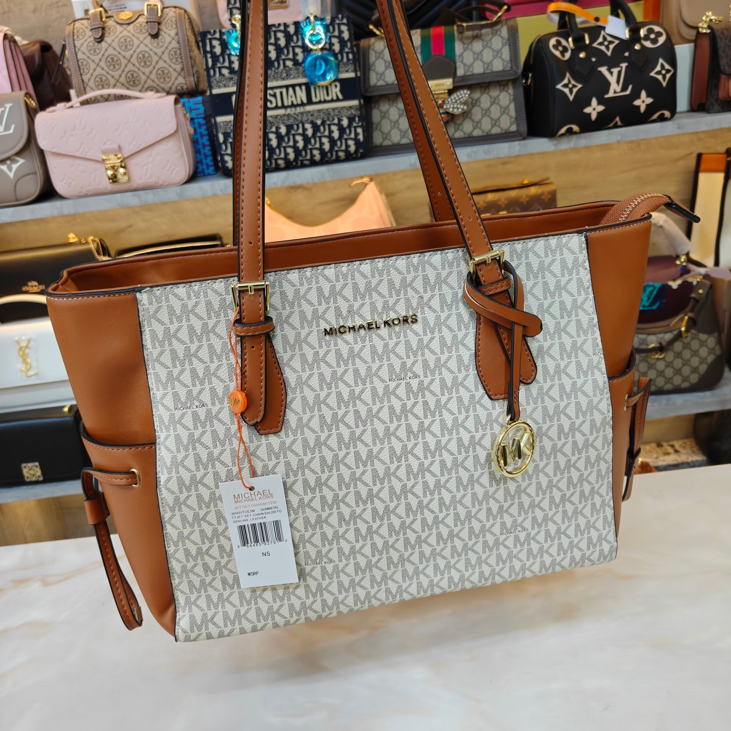 MK99 3 Partition Tote Bag - White Tan Colour