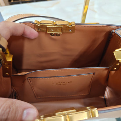TB44 - Structured (Beige Colour) Top-Handle Bag with Gold Hardware (Medium Size)