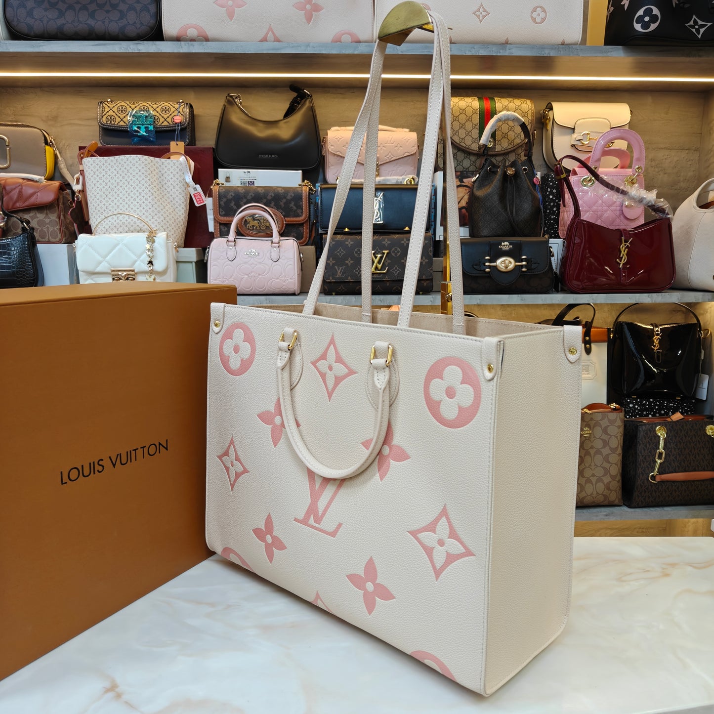 LVB 41cm OTG Large Tote Bag - Cream Pink (Double Box Ultra Premium)
