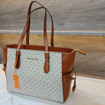 MK55 - 3 Partition Tote Bag (Large) (Tan White)