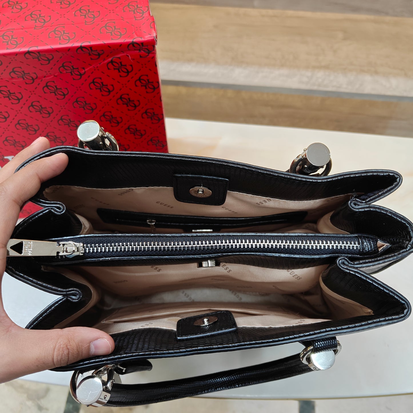 GUESS72 Satchel Bag - Designer Black