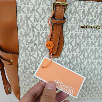 MK99 3 Partition Tote Bag - White Tan Colour