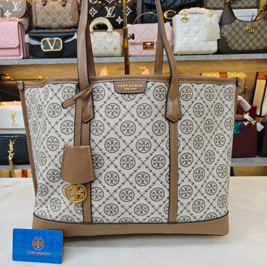 TB Perry T Monogram Triple Compartment - Beige