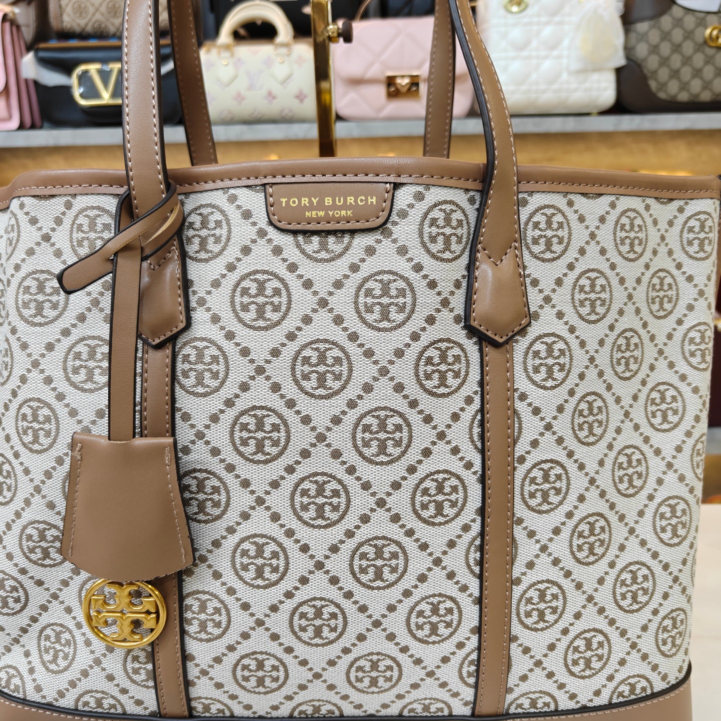 TB Perry T Monogram Triple Compartment - Beige