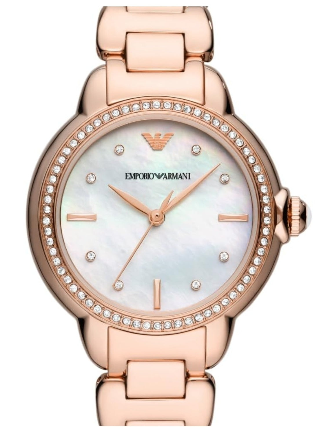 E A Stainless Steel Analog White Dial Women Watch, Rose Gold Band