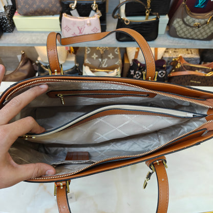 MK99 3 Partition Tote Bag - White Tan Colour