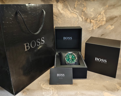 B.S Skytraveller Qtz Analog Fashion Chrono Green Round Dial Men's Watch|Stainless Steel Material|Silver Color Band