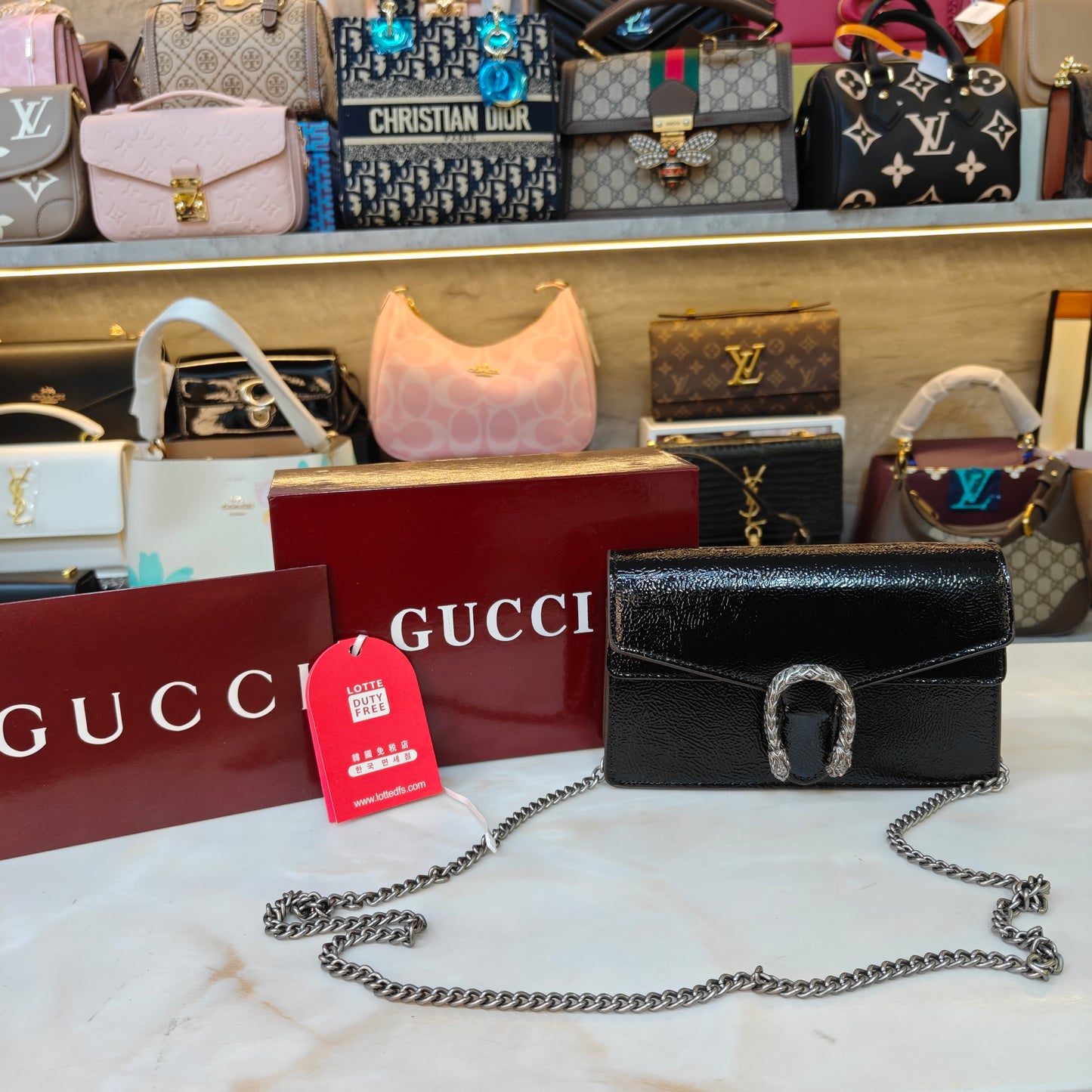 GG90 Diana Crossbody Double Box Packaging - Glossy Black Colour