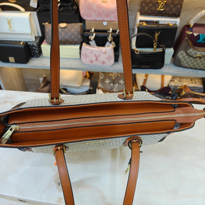 MK99 3 Partition Tote Bag - White Tan Colour