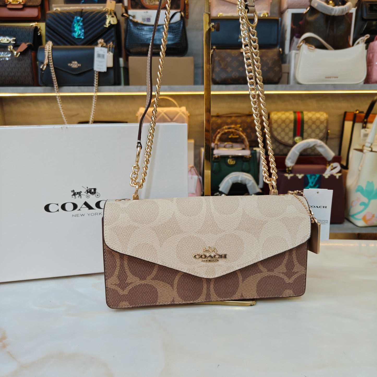 COCH Klare Envelope Sling/Shoulder Bag - Beige Apricot (Ultra Premium)