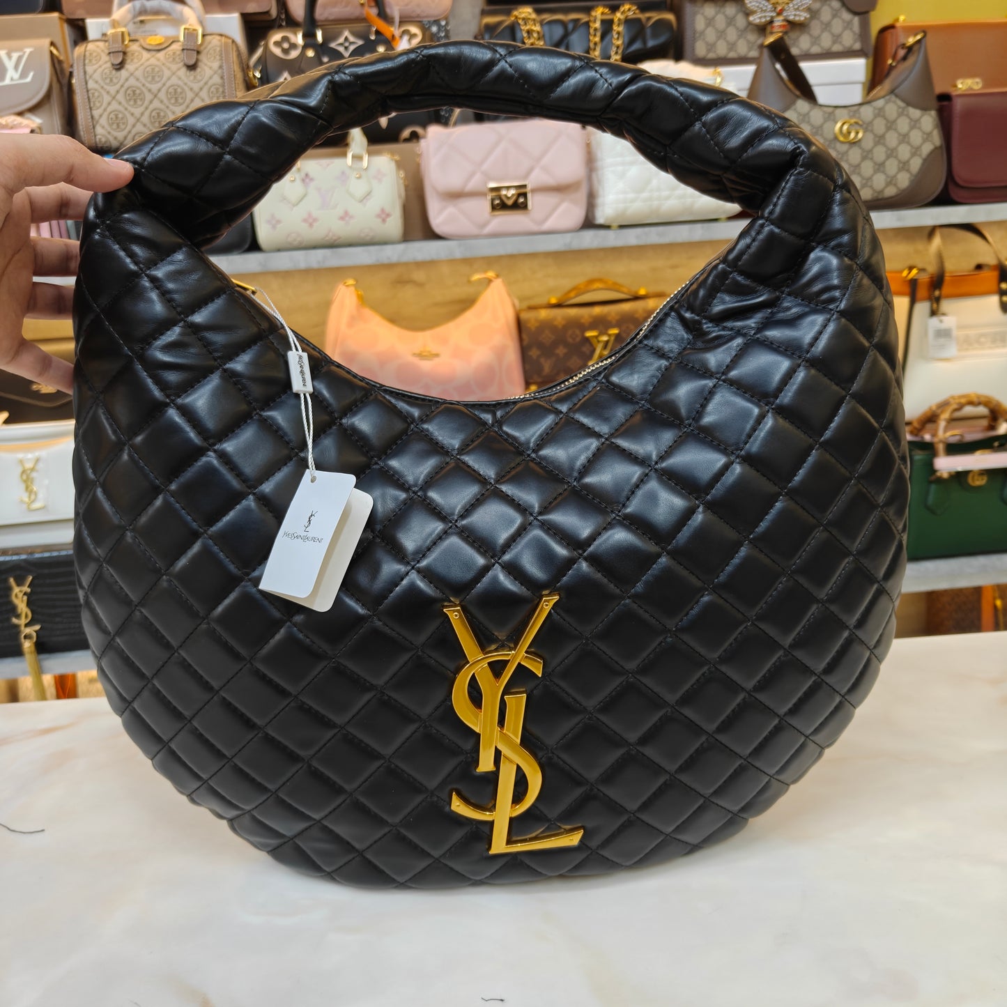YSL9 Icare Hobo In Quilted Napa Black