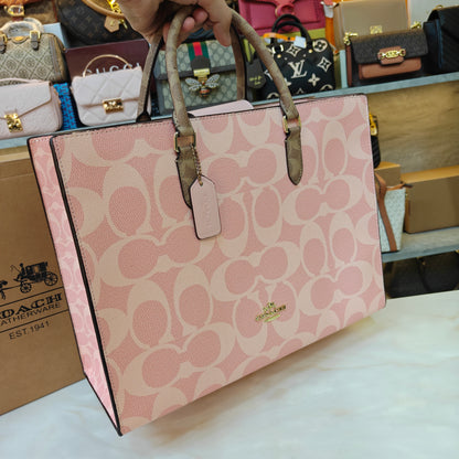 CH Maggie Tote Bag Ultra Premium with Box (Pink with Brown Handle)