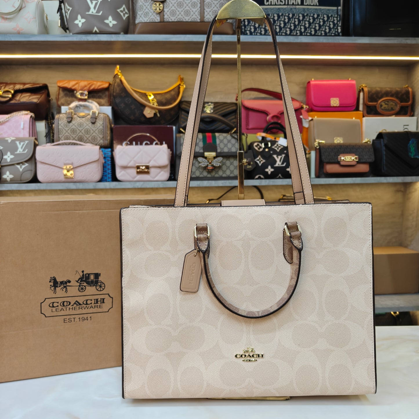 CH Maggie Tote Bag Ultra Premium with Box (Beige Monogram)