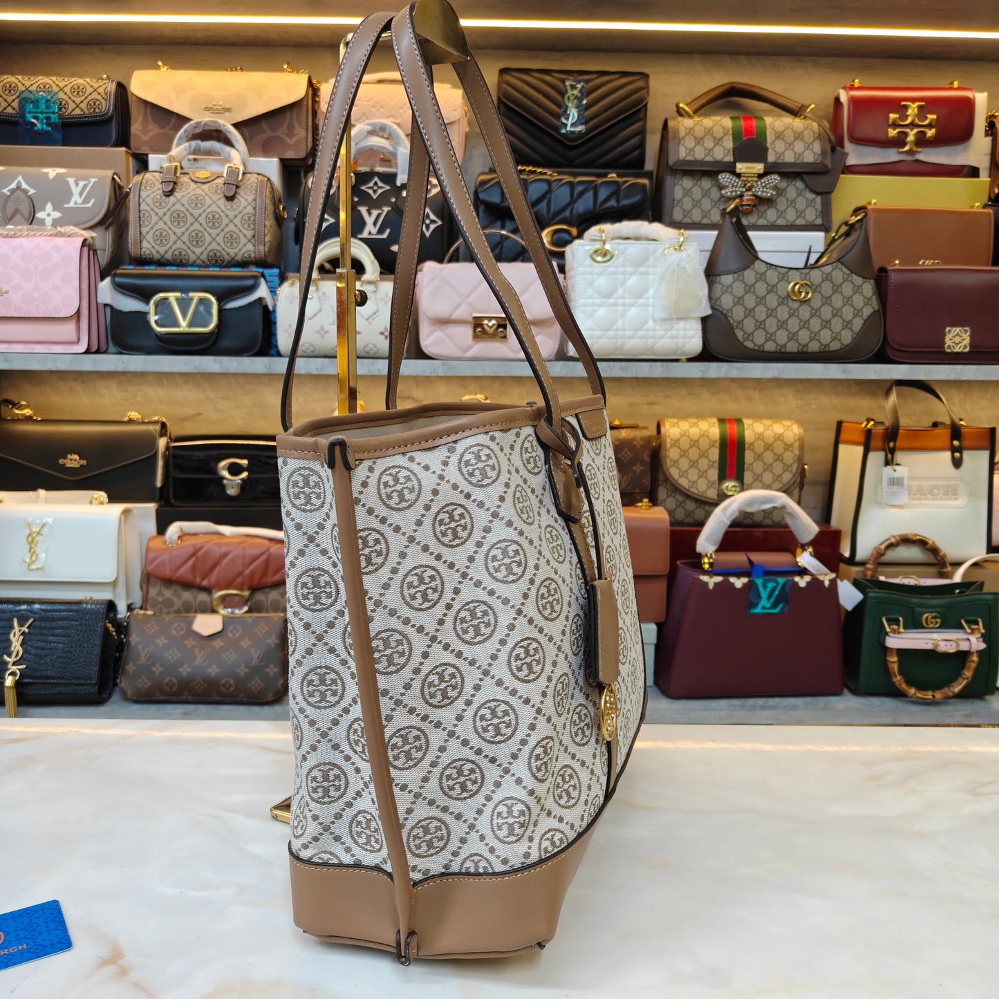 TB Perry T Monogram Triple Compartment - Beige