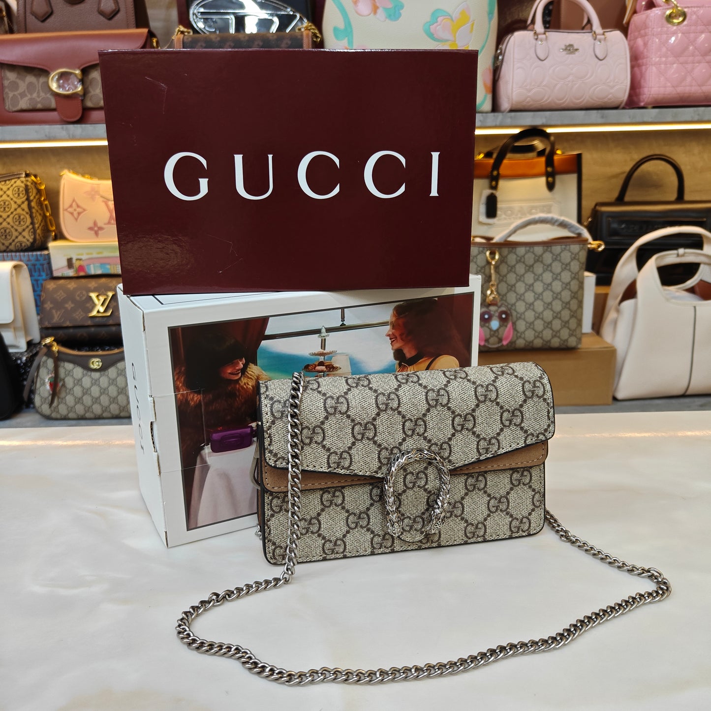 GG Diana Crossbody Bag (Double Box Packaging) - Beige Trim