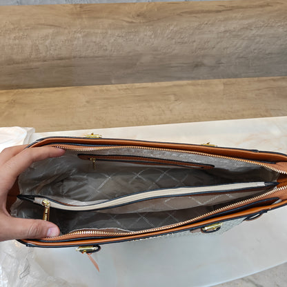 MK55 - 3 Partition Tote Bag (Large) (Tan White)