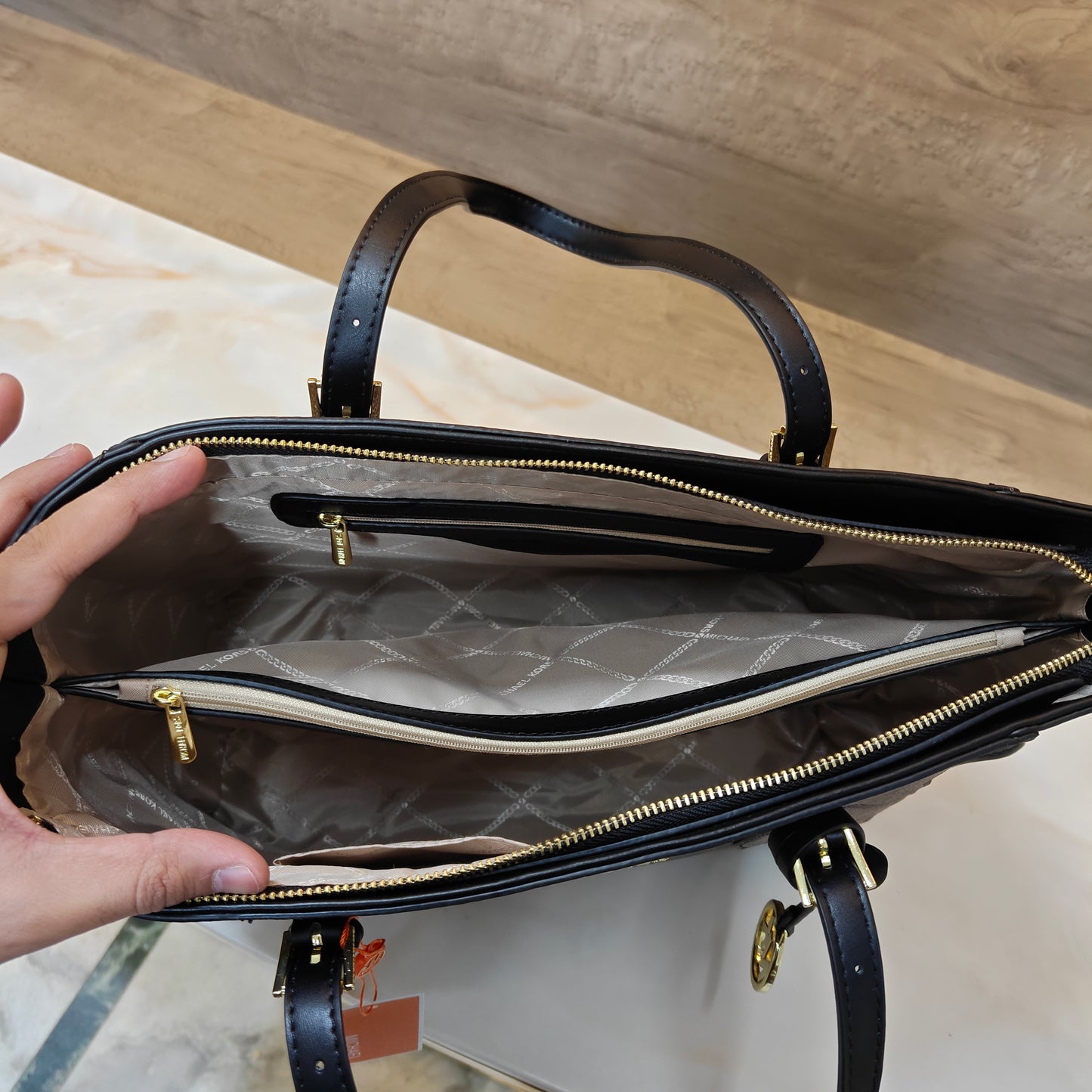 MK55 - 3 Partition Tote Bag (Large) ( Coffee Black Colour)