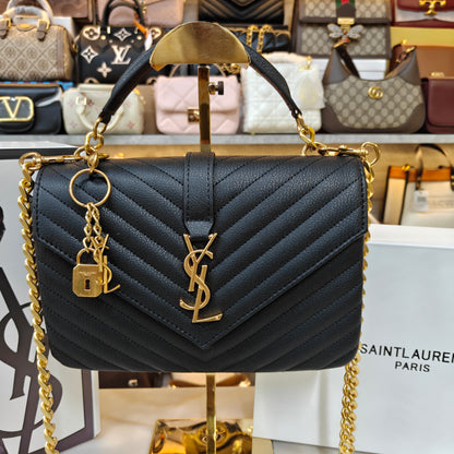 YSL College Medium Matelassé V-Flap Crossbody Bag - Black (Ultra Premium Double Box)