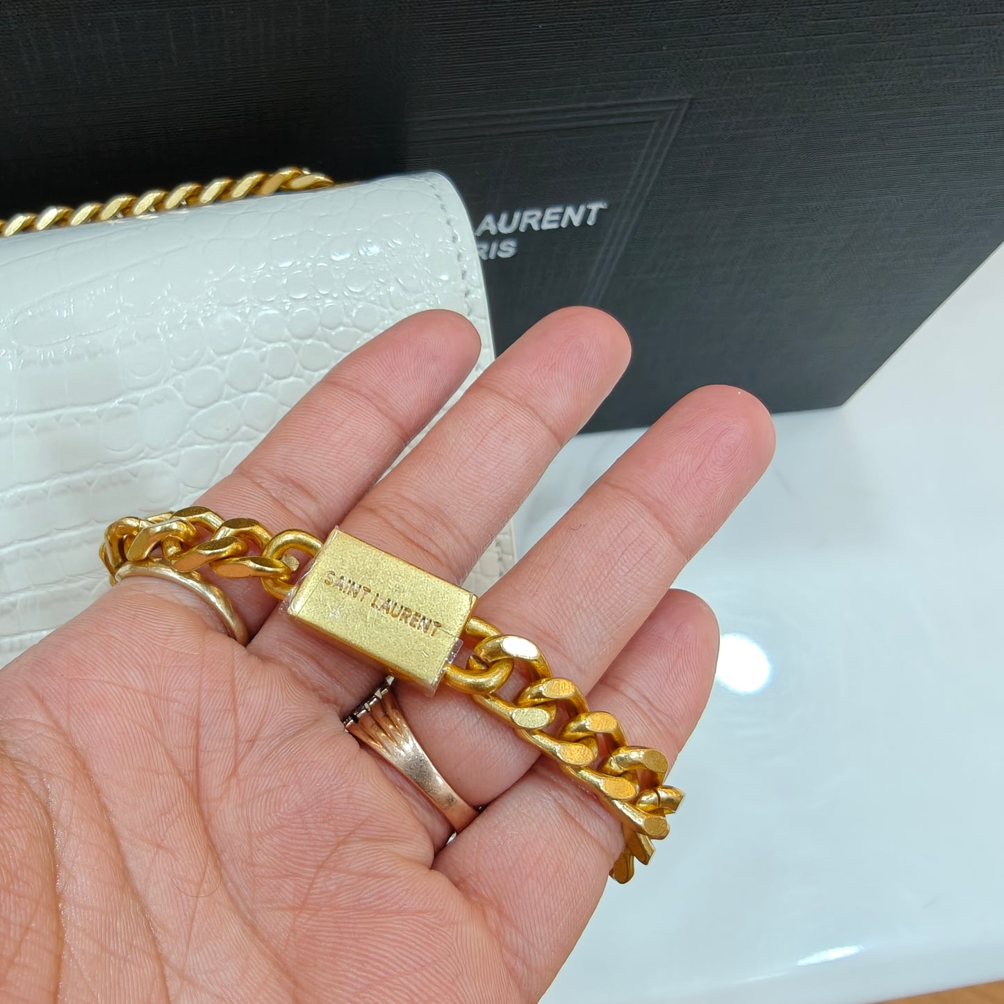 YSL Kate Croco - White (Ultra Premium)