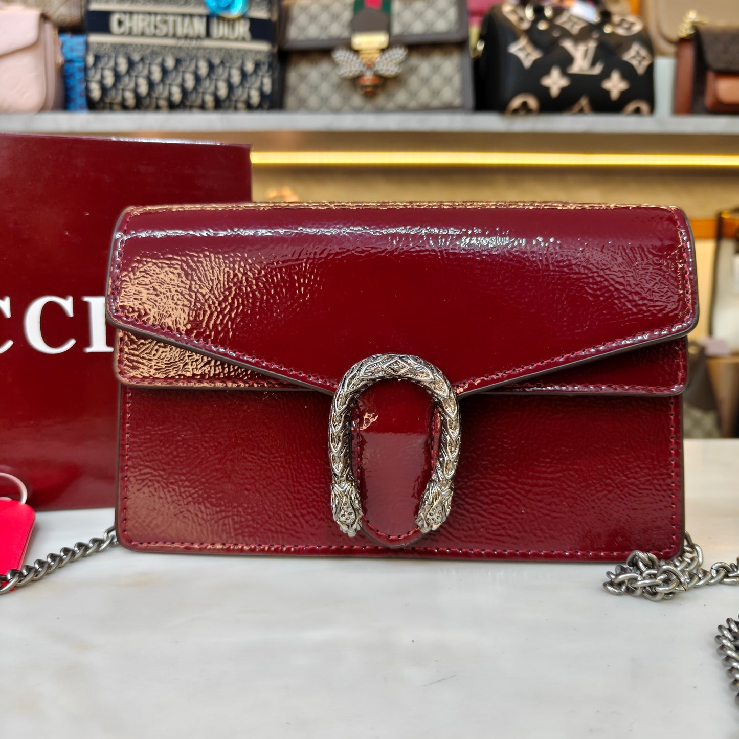 GG90 Diana Crossbody Double Box Packaging - Glossy Wine Colour