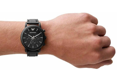 E A Stainless Steel Classic Analog Black Dial Men Watch, Black Band