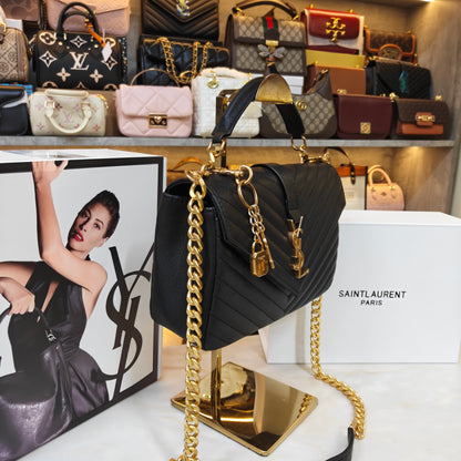 YSL College Medium Matelassé V-Flap Crossbody Bag - Black (Ultra Premium Double Box)