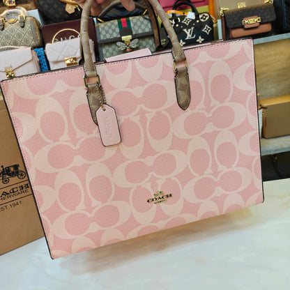 CH Maggie Tote Bag Ultra Premium with Box (Pink with Brown Handle)